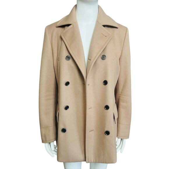 BOSS Hugo Boss Tailored T Cawel Wool Blend Coat Size US 40R Tan Pea Coat - Picture 3 of 14